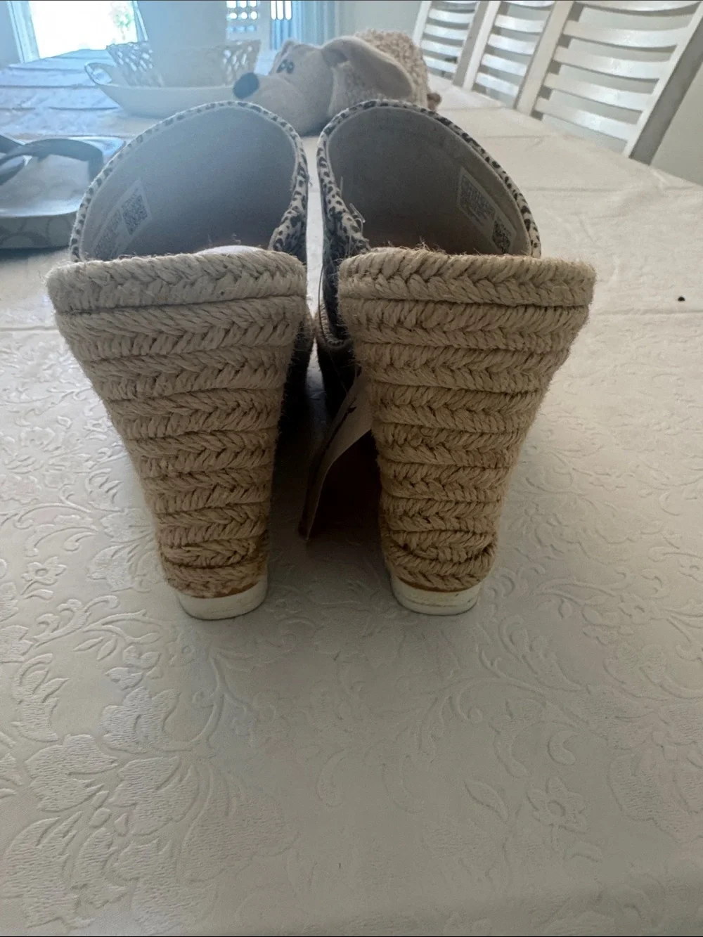 Toms Leopard-Print Espadrille Wedge Slides in Beige and Black womans 7.5